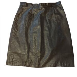 Vintage Black Leather high waisted A line Skirt 7/8 outerwear by Phoenix